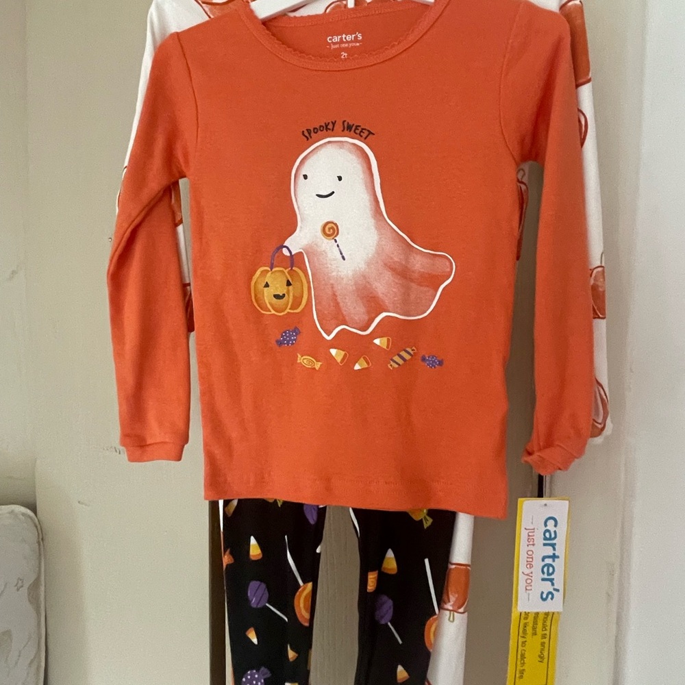 Carter's Halloween Orange and Black Pajamas with Ghost Design